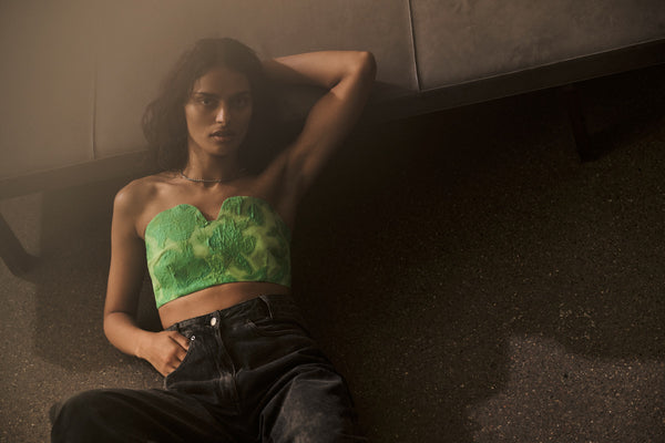 Rabens Saloner Luh Clipped Jacquard Bandeau Top I Viper Green