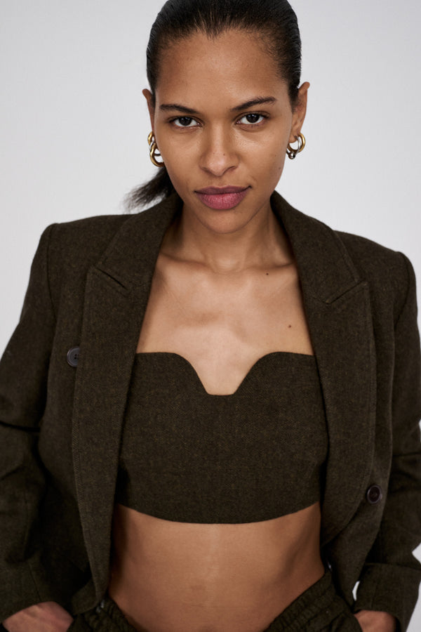 Rabens Saloner Luh Mini Herringbone Bandeau Top I Dark Brown