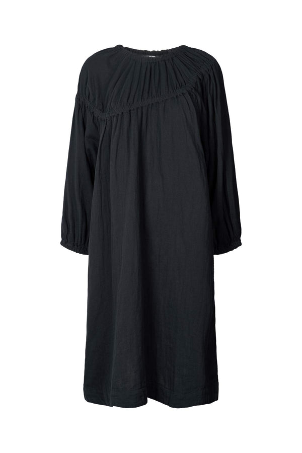 rabens saloner Mae Cotton dbl elasticated dress I Black