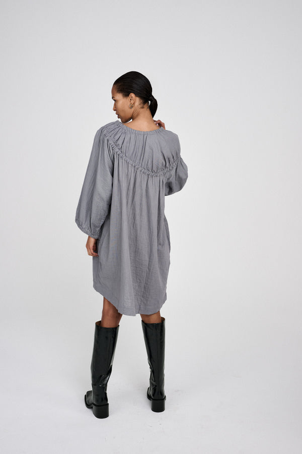 Rabens Saloner Mae Cotton Dbl Elasticated Dress I Grey Mist