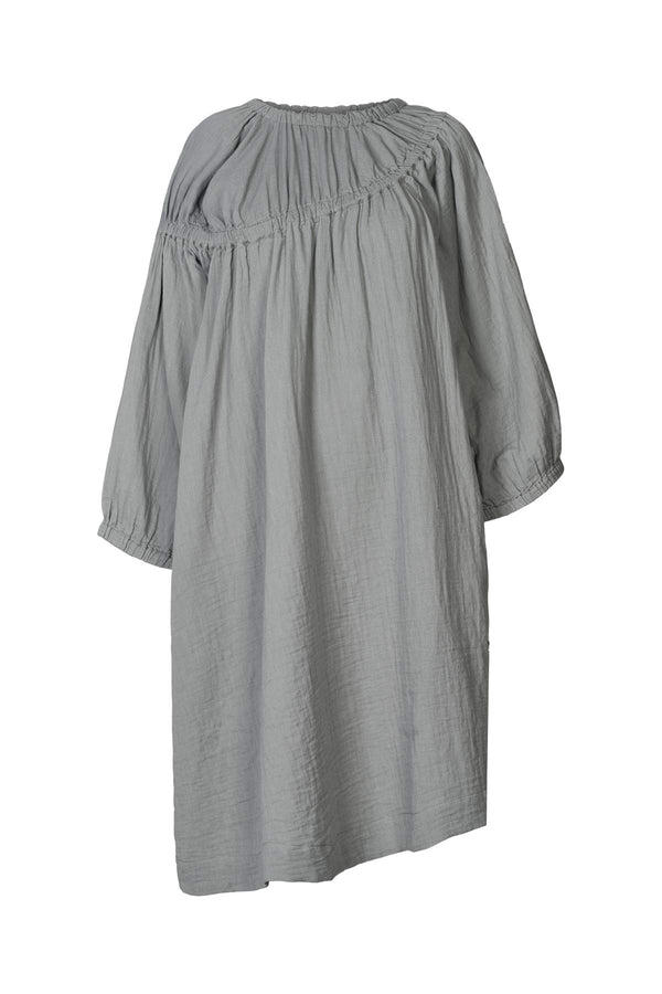 Rabens Saloner Mae Cotton Dbl Elasticated Dress I Grey Mist