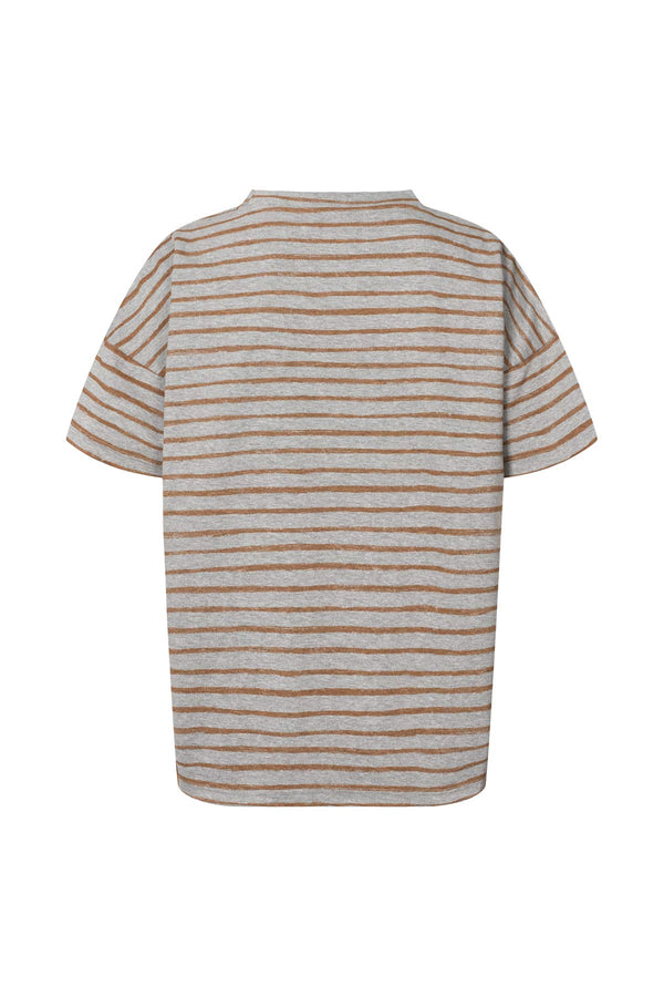 Rabens Saloner Margot Light Stretch Cropped T-shirt I Grey Honey Stripe