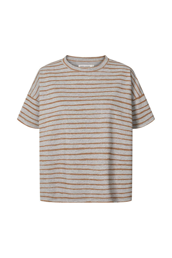 rabens saloner Margot Light stretch cropped t-shirt I Grey honey stripe
