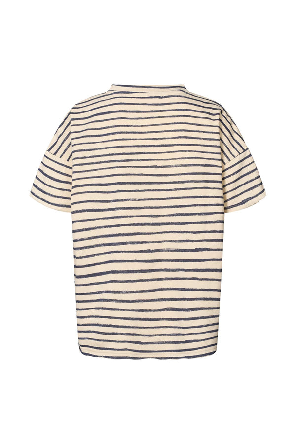 Rabens Saloner Margot Light Stretch Cropped T-shirt I Oyster Navy Stripe