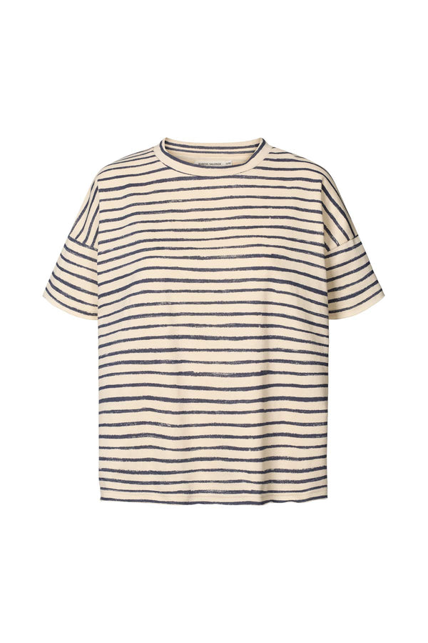 rabens saloner Margot Light stretch cropped t-shirt I Oyster navy stripe