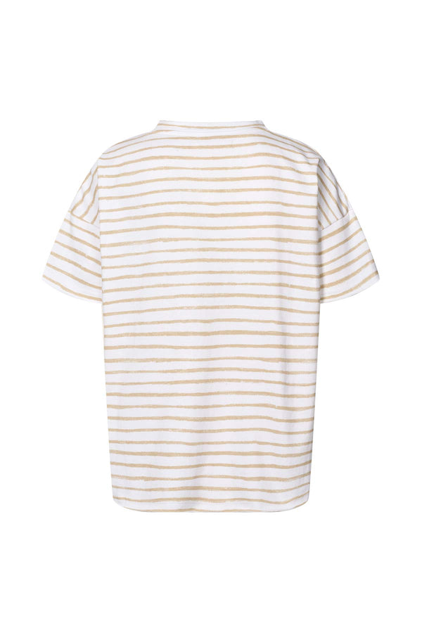 Rabens Saloner Margot Light Stretch Cropped T-shirt I White Sand Stripe