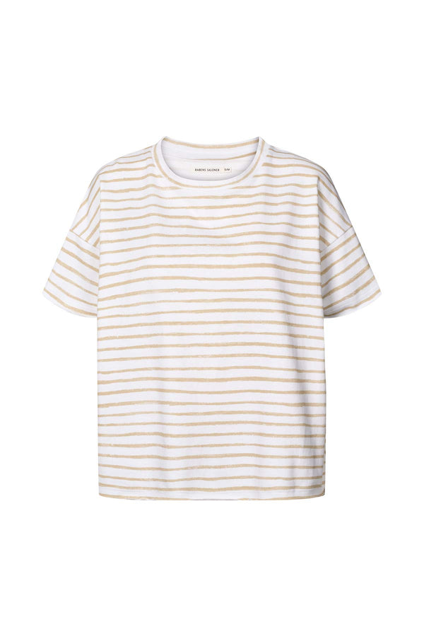 rabens saloner Margot Light stretch cropped t-shirt I White sand stripe
