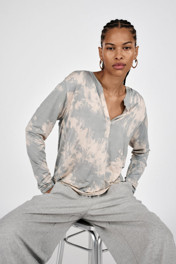 rabens saloner Matie Misty placket long sleeve top I Aluminium combo