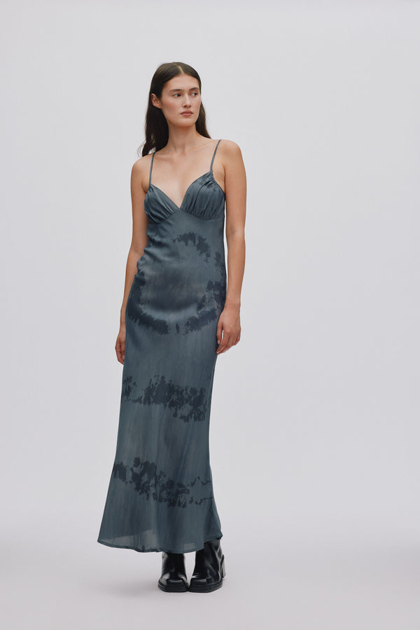 rabens saloner Meluca Cosmic ruched bust bias dress I Anthracite combo rabens saloner Meluca Cosmic ruched bust bias dress I Anthracite combo