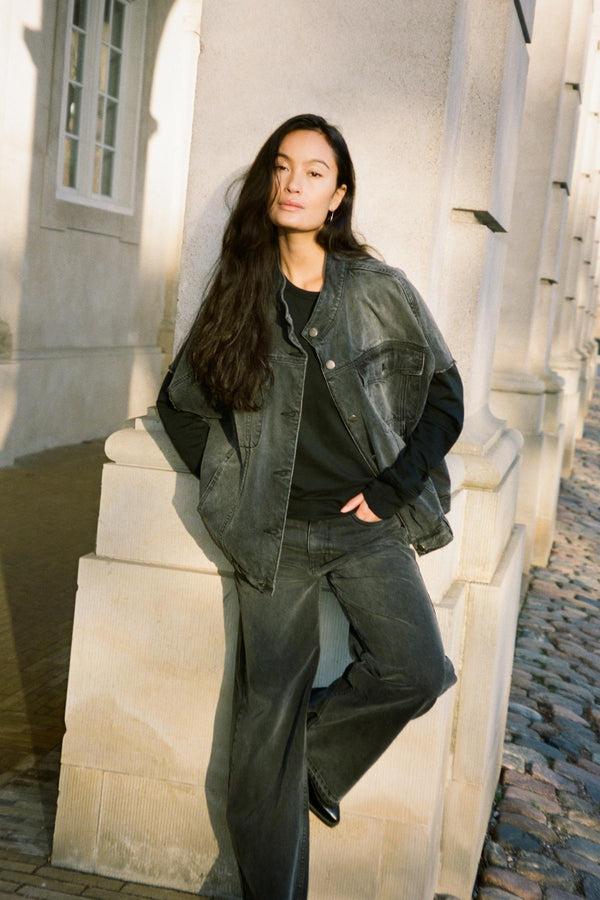 Rabens Saloner Mir Denim Vest Jacket I Washed Black Denim