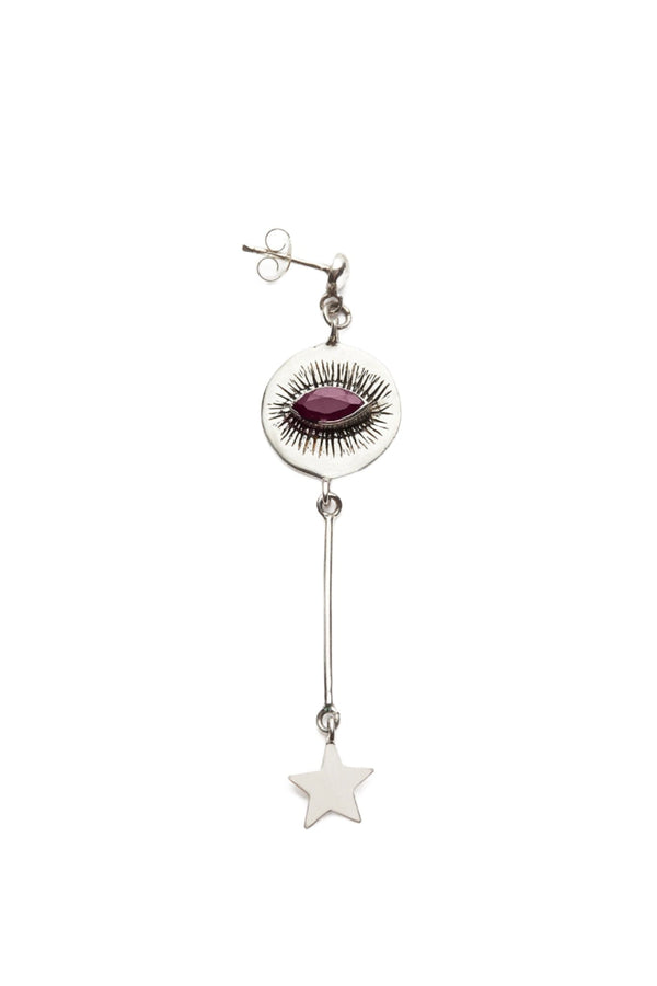 rabens saloner Nafsu Long Silver eye earstick w/star pendant I Red Ruby
