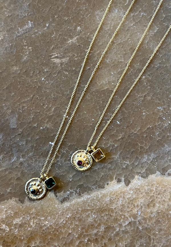 Rabens Saloner Nafsu Necklace W/eye And Square Pendant I Green Combo