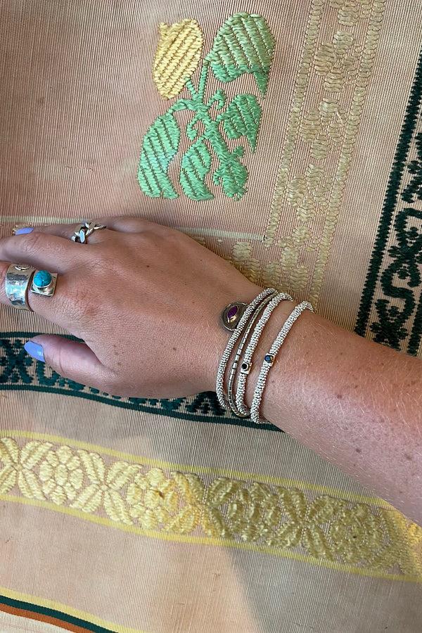 Rabens Saloner Nafsu Silver Bracelet W/square Pendant I Dark Stone