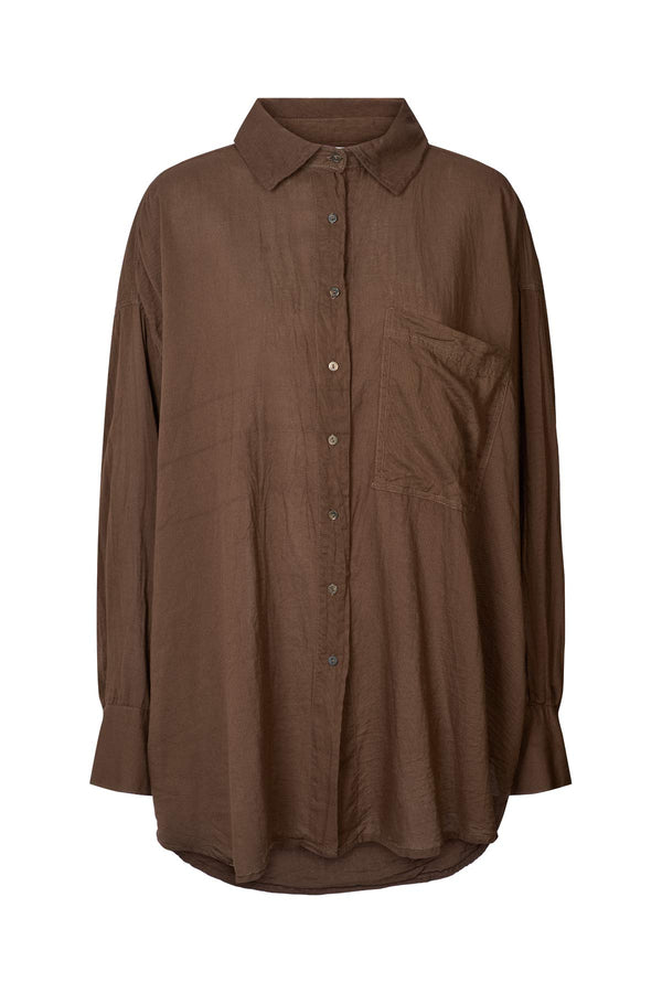 rabens saloner Noah Cotton oversized shirt I Dark brown