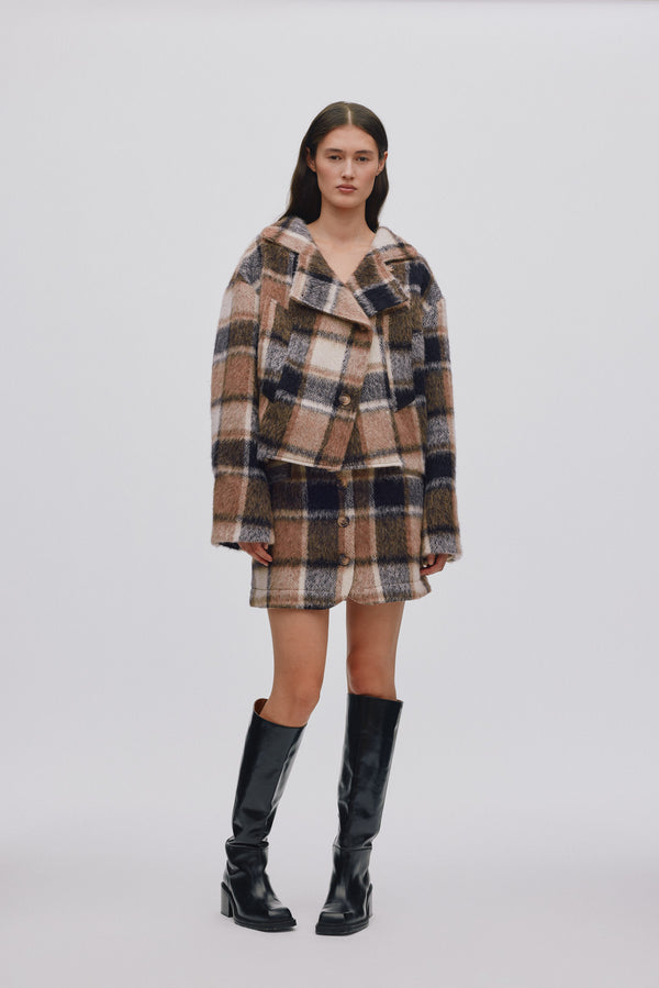 Rabens Saloner Olympia Jumbo Check Short Skirt I Brown Check