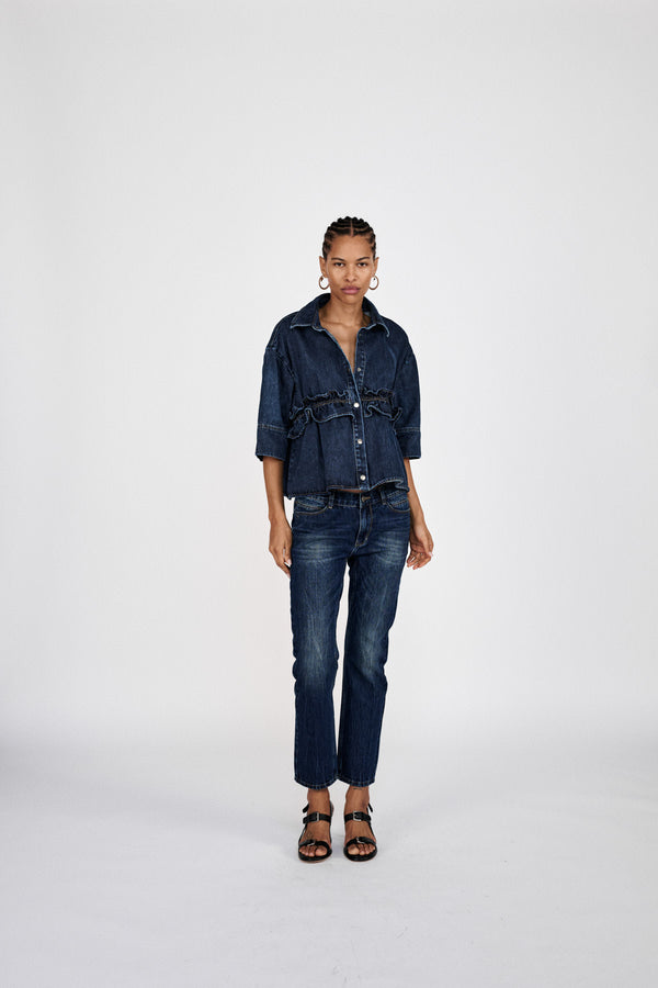 Rabens Saloner Paige Denim Shirt Jacket I Dark Washed Indigo