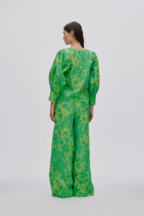 Rabens Saloner Peyton Clipped Jacquard Blouse I Viper Green