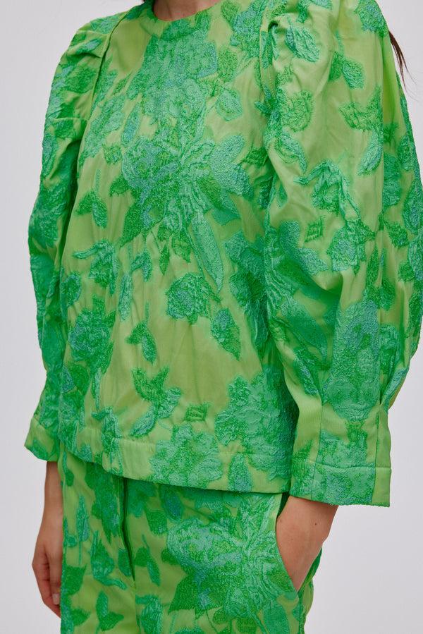 Rabens Saloner Peyton Clipped Jacquard Blouse I Viper Green