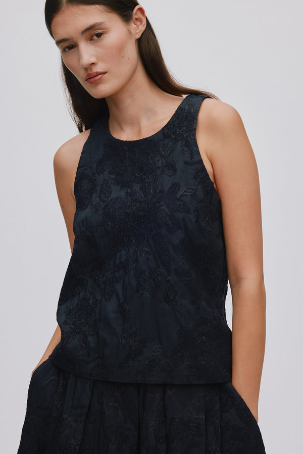 Rabens Saloner Piper Clipped Jacquard Tank Top I Pirate Black