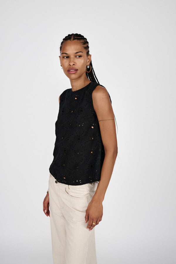 Rabens Saloner Piper Supersize Anglaise Tank Top I White Swan