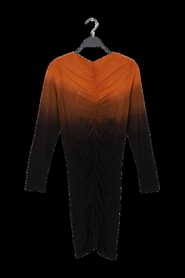 Rabens Saloner PreLoved Isja Flow Gather Short Dress I Burnt Orange Combo