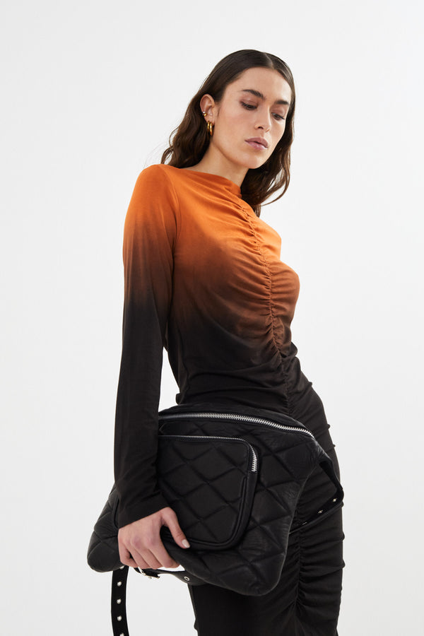 Rabens Saloner PreLoved Isja Flow Gather Short Dress I Burnt Orange Combo