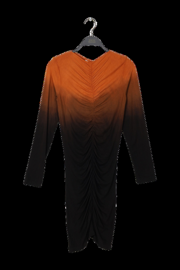 rabens saloner PreLoved Isja Flow gather short dress I Burnt orange combo