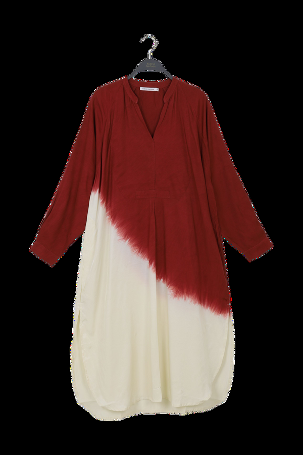 Rabens Saloner PreLoved Lareen Coastal Over Size Shirt Dress I Burgundy Chalk Combo