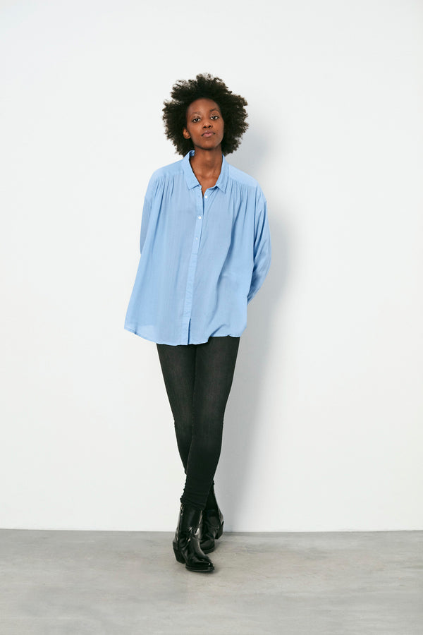 Rabens Saloner PreLoved Loulou Herringbone Gathered Shirt