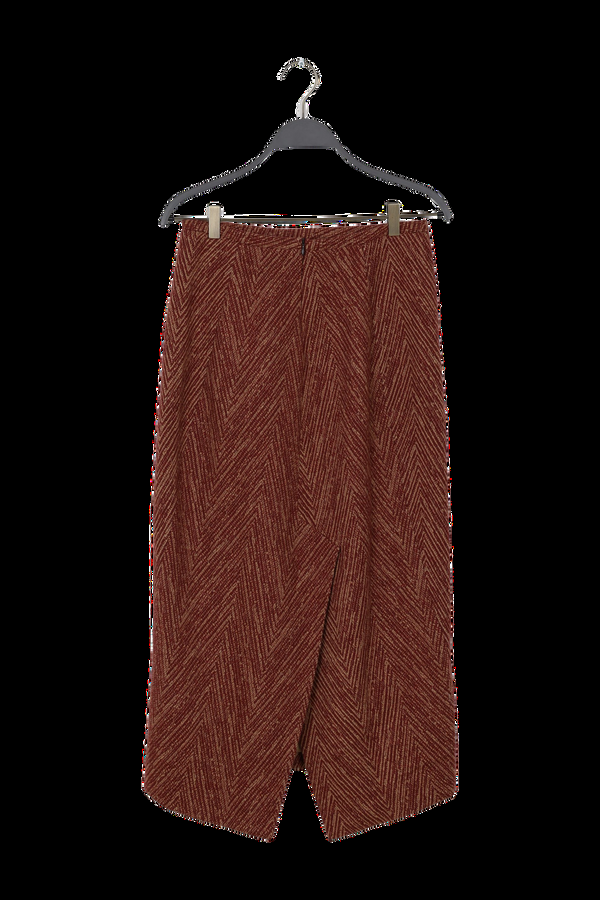 Rabens Saloner PreLoved Luzie Herringbone Long Skirt I Burgundy Combo