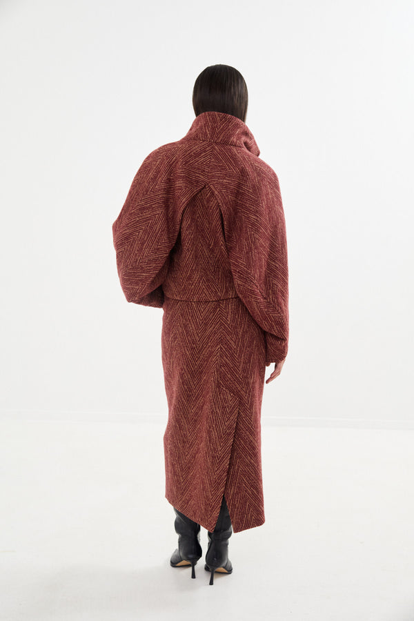 Rabens Saloner PreLoved Luzie Herringbone Long Skirt I Burgundy Combo