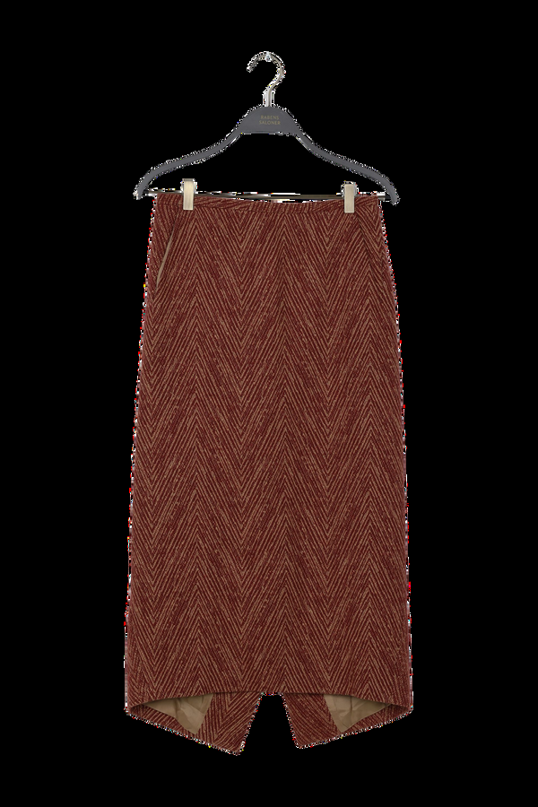rabens saloner PreLoved Luzie Herringbone long skirt I Burgundy combo