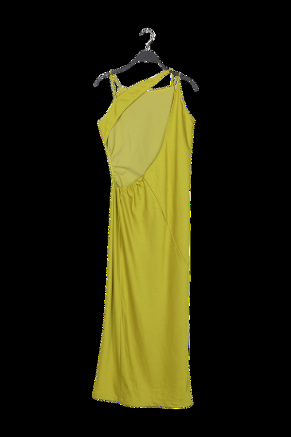 Rabens Saloner PreLoved Pandora Techno Drape Fitted Dress I Acid Yellow