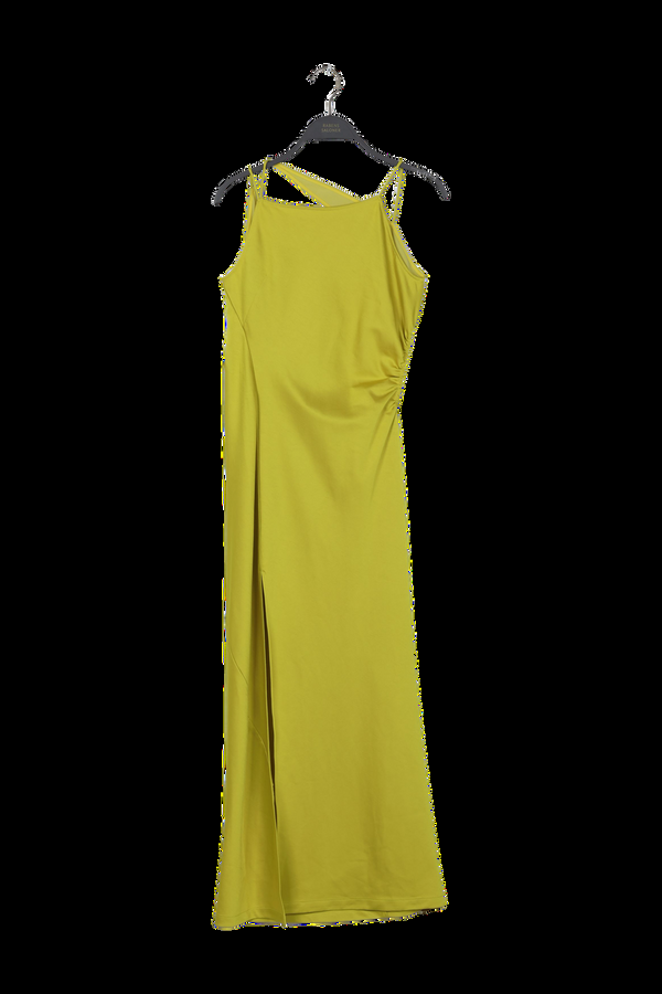 rabens saloner PreLoved Pandora Techno drape fitted dress I Acid yellow