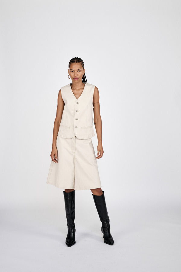 Rabens Saloner Banu Denim Ecru Vest I Ecru