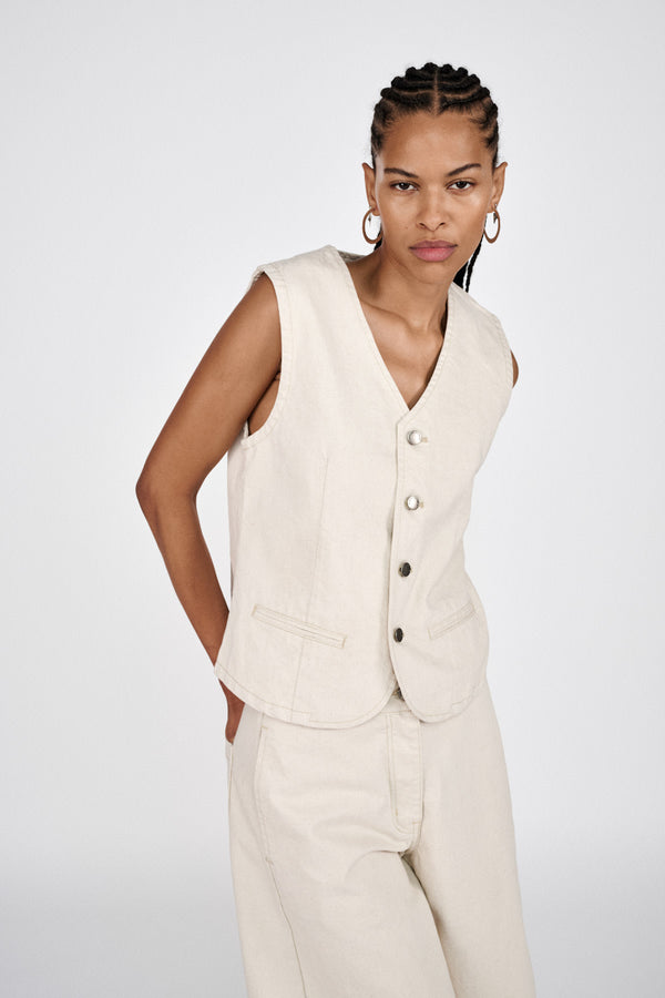rabens saloner Banu Denim ecru vest I Ecru