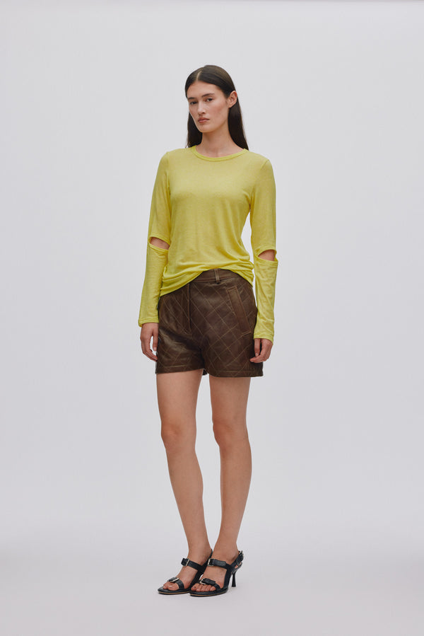 Rabens Saloner Bet Quilted Leather Shorts I Olive
