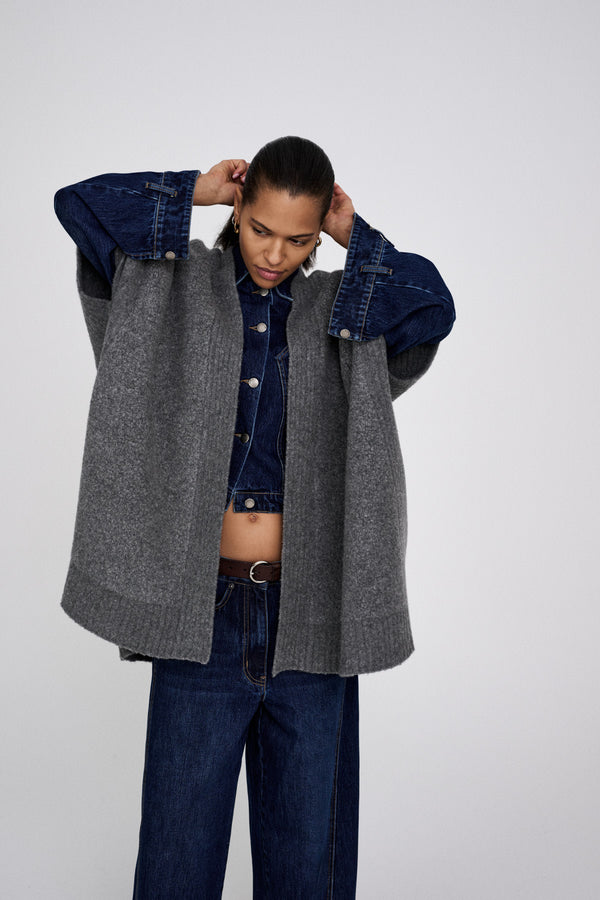 Rabens Saloner Dorris Sheep Knit Cape I Dark Brown