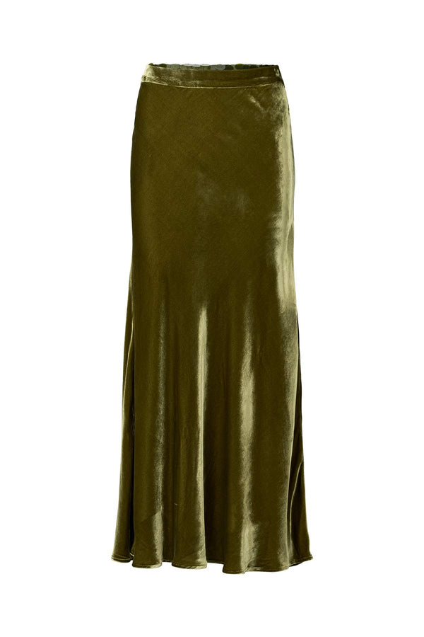Rabens Saloner Ellery Velvet Bias Skirt I Olive
