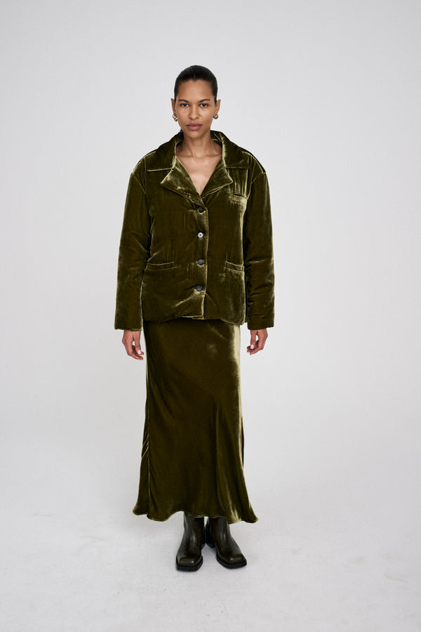 rabens saloner Ellery Velvet bias skirt I Olive
