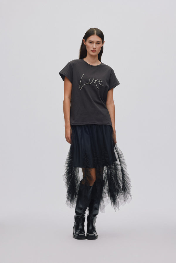 Rabens Saloner Glenda Frilly Tulle Skirt I Black