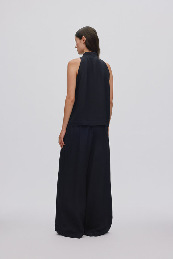 Rabens Saloner Kaley Grossgrain Halter Top I Black