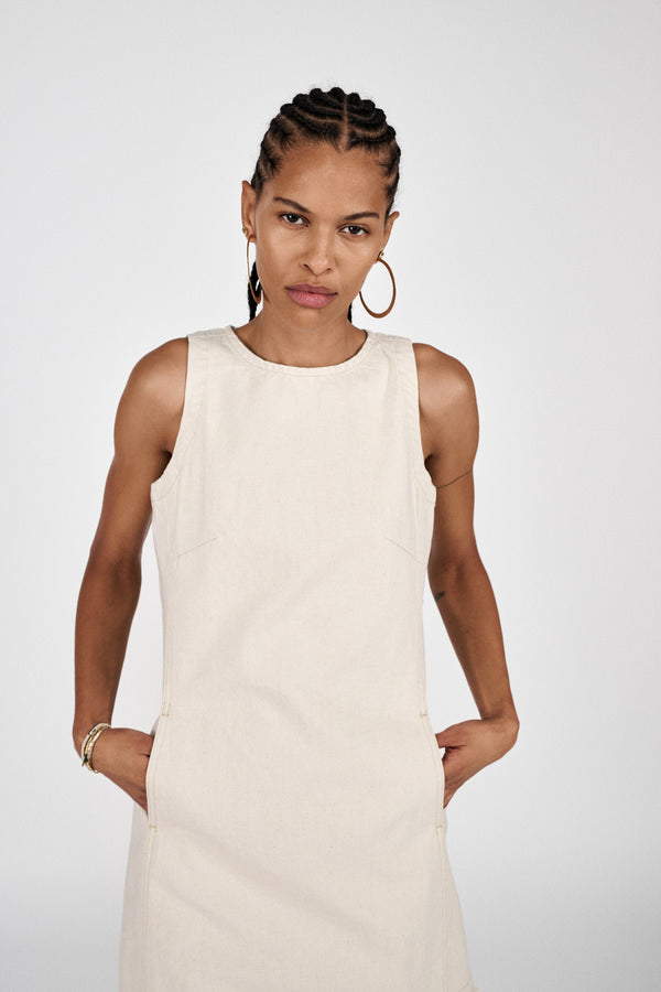 Rabens Saloner Lizl Denim Ecru Dress I Ecru