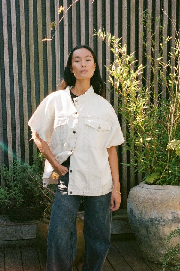 Rabens Saloner Mir Denim Vest Jacket I Ecru