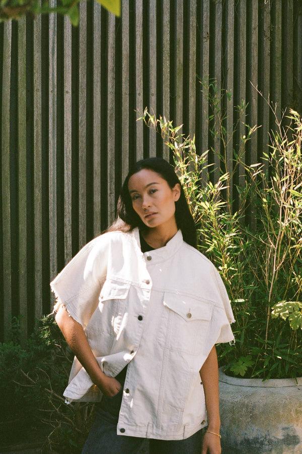 rabens saloner Mir Denim vest jacket I Ecru