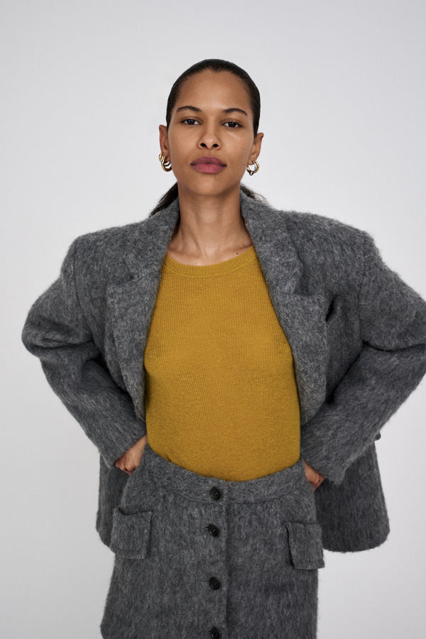 Rabens Saloner Nyara Fuzzy Jacket I Grey Melange