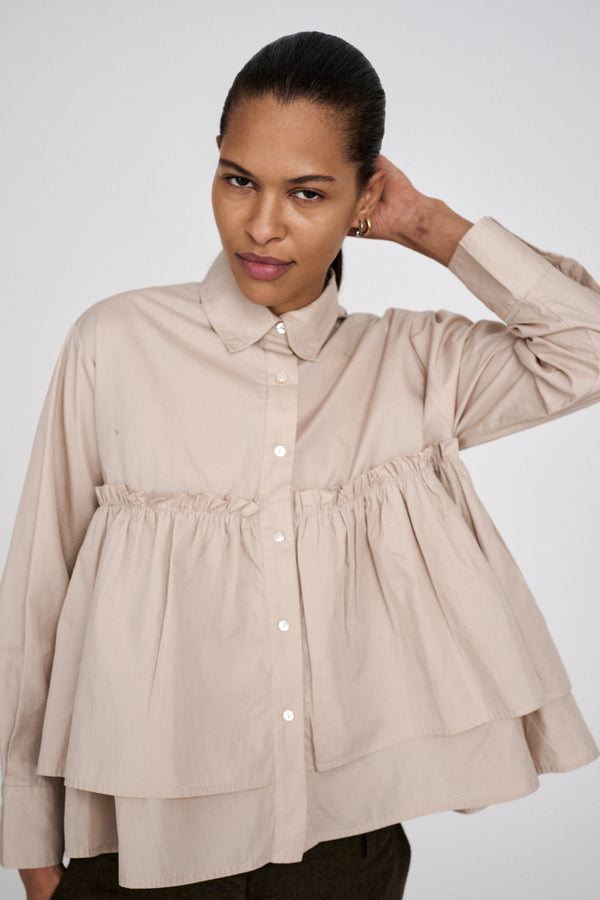 Rabens Saloner Shaker Poplin Frill Shirt I Powder