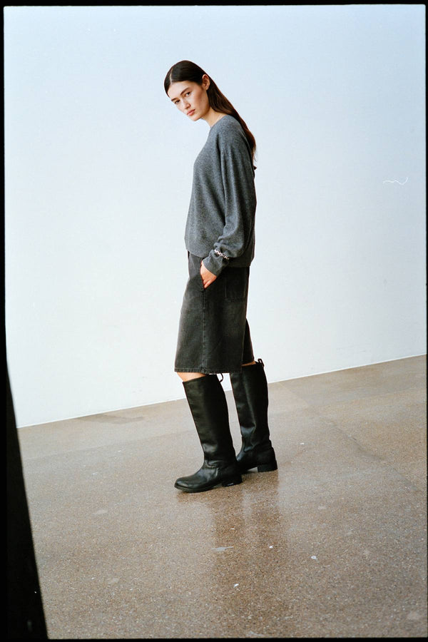 Rabens Saloner Raha Denim Black Wide Shorts I Washed Black Denim