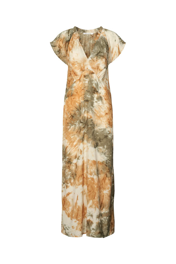 Rabens Saloner Rosie Abstract Frill Neck Dress I Forest Combo