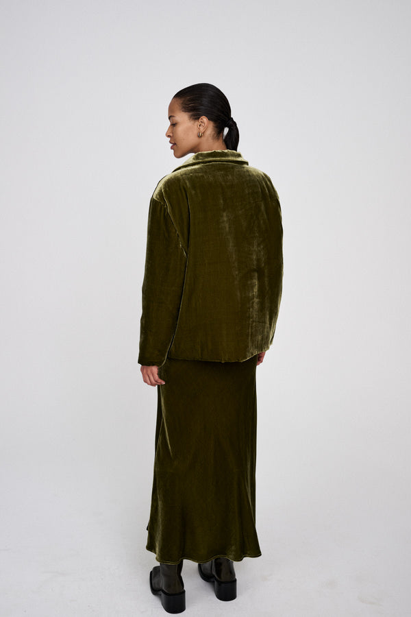 Rabens Saloner Santana Velvet Padded Jacket I Olive